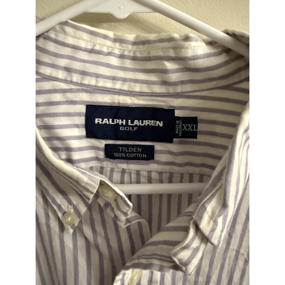 Ralph Lauren Golf Tilden Button Down Shirt Mens 2XL Purple Striped Cotton - Picture 3 of 8